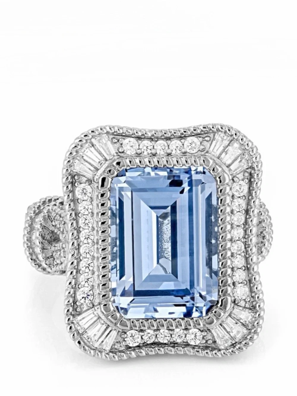 Judith Ripka Lab Blue Spinel, Rhodium Over Sterling Silver Princess Ring, size 6